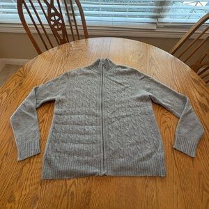 Apt 9 Gray Cable Knit Cashmere Cardigan Sweater Sz L Zip Up